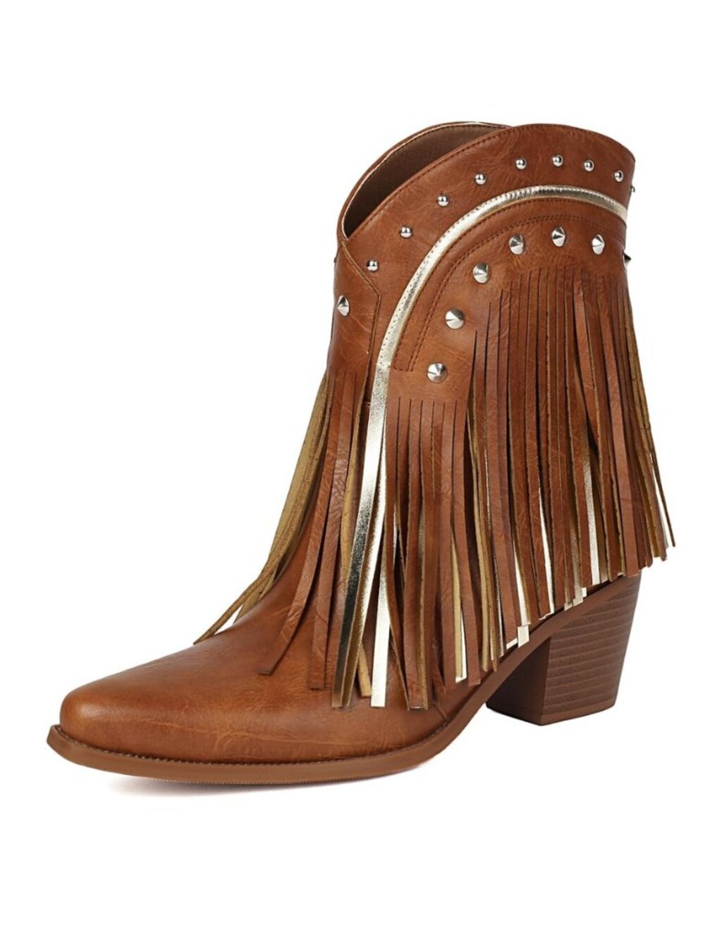 Women's Western Ankle Booties Pointed Toe Cowgirl Boots with Fringe Tassels or